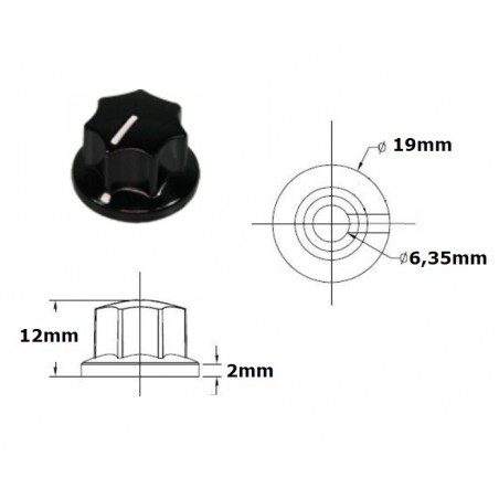 Manopola MXR style NERA 19mm, fissaggio a vite