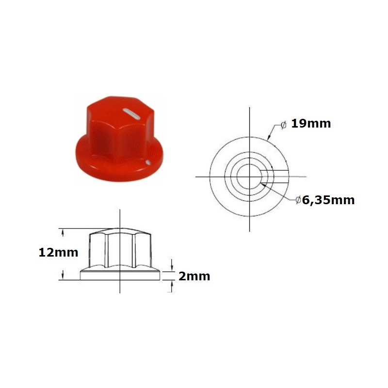 Manopola MXR style ROSSA 19mm, fissaggio a vite