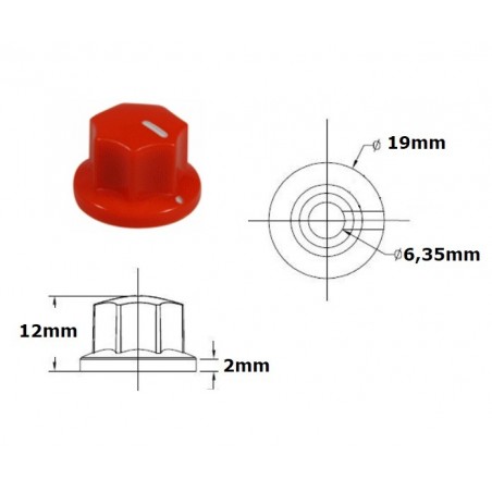 Manopola MXR style ROSSA 19mm, fissaggio a vite