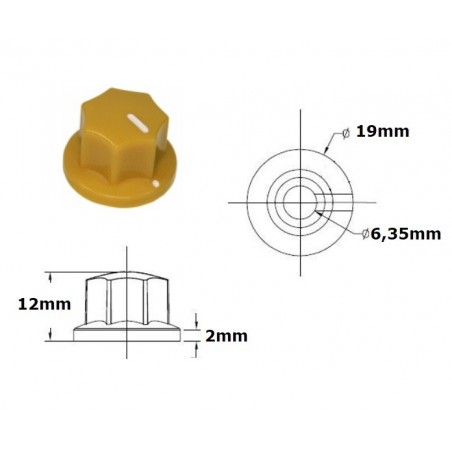 Manopola MXR style GIALLA 19mm, fissaggio a vite