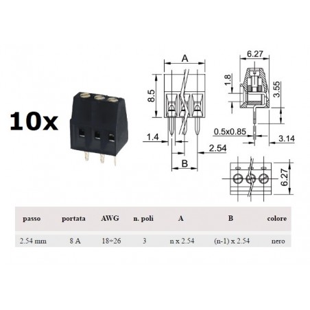 Morsettiera x PCB a tre vie