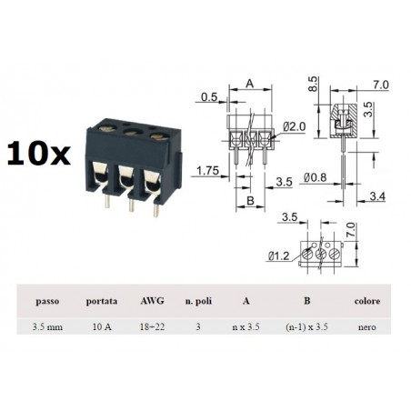 Morsettiera x PCB a tre vie