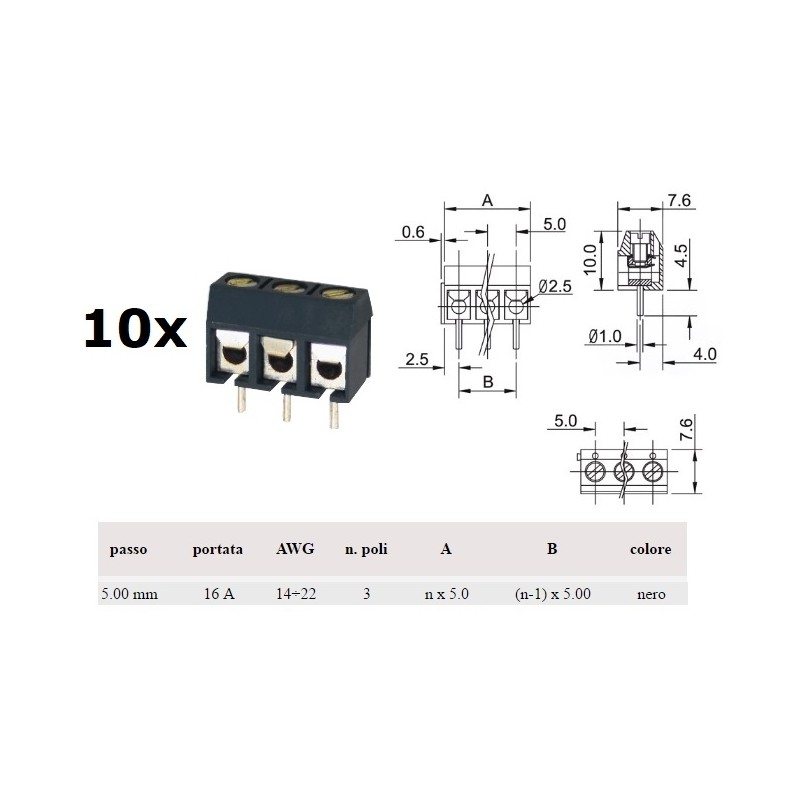 Morsettiera per PCB a tre vie