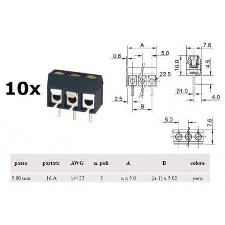Morsettiera per PCB a tre vie