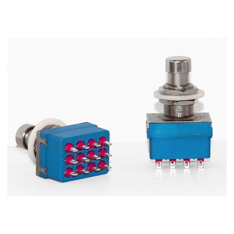 4PDT blue, push-button switch with 12 solder pins