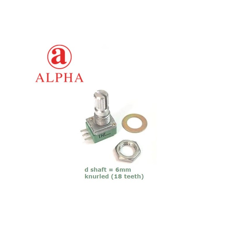 Alpha 9mm 50KA, potenziometro LOG mono, perno in metallo zigrinato (L: 15mm)