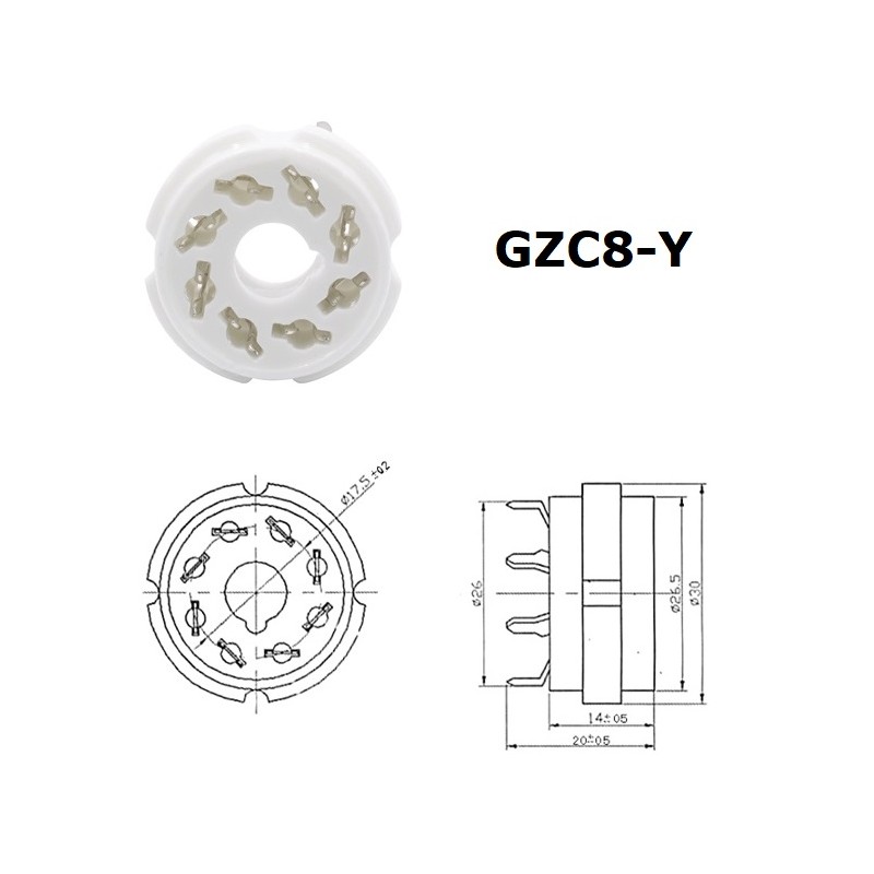 Zoccolo octal GZC8-Y in ceramica da stampato/PCB