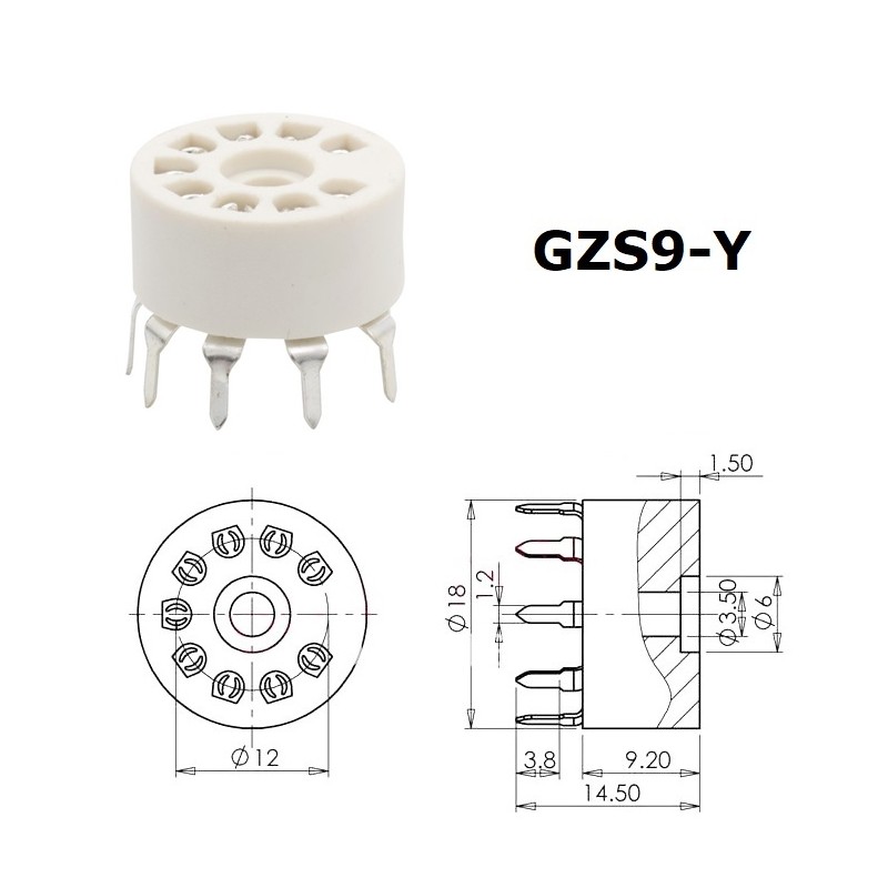 Socket GZS9-Y, plastic noval PCB mounting