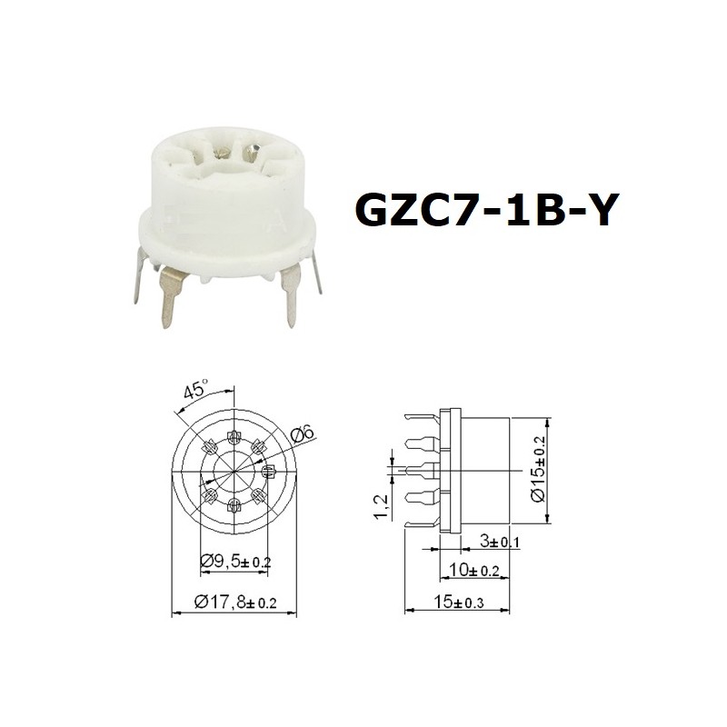 GZC7-1B-Y, B7G, ceramic 7 pin socket/PCB mount