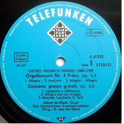 Händel: Orgelkonzerte Nr. 4 F-dur/8 A-dur, Concerto Grosso G-moll, LP, Van Der Horst, Teldec, 6.41320 AH