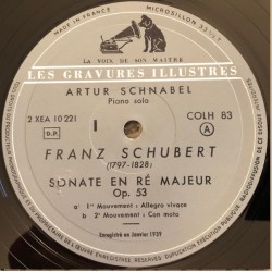 Schubert: Sonate en ré majeur, Opus 53 (D. 850), Artur Schnabel, LP mono, Pathé Marconi COLH-83