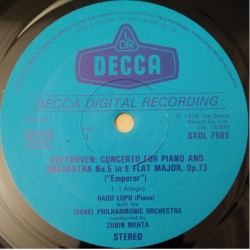 Beethoven: Piano Concerto No.5 "Emperor", Radu Lupu, Israel Philharmonic Orchestra, Zubin Mehta, LP, Decca SXDL-7503