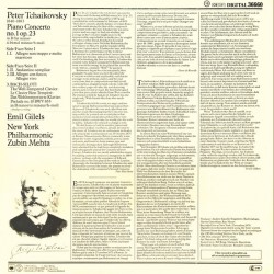 Tchaikovsky: Piano Concerto No. 1, Gilels, Mehta, LP, CBS-36660