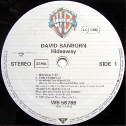 David Sanborn – Hideaway, LP, Warner Bros. WB-56766