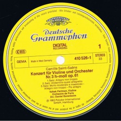 Saint-Saëns/Wieniawski: Violin Concerto No.3 / Violin Concerto No.2, Itzhak Perlman, Orch. De Paris, Barenboim, LP, DG 410-526-1