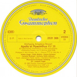 Mozart: Apollo Et Hyacinthus, Mathis, Wulkopf, Salzburger Kammerchor, Mozarteum-Orchester Salzburg, Hager, 2x LP, DG 2707-129