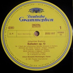 Brahms/Schubert: Arturo Benedetti Michelangeli, 4 Balladen Op.10 / Klaviersonate, Piano Sonata D.537, LP, DG 2532-017