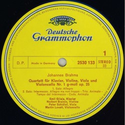 Brahms: Klavierquartett G-moll Op. 25, Emil Gilels, Mitglieder Des Amadeus-Quartetts, LP, DG 2530-133