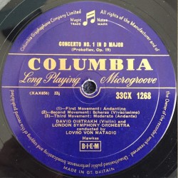 Bruch/Prokofiev: Violin Concerto No 1, David Oistrakh, The London Symphony Orch., Lovro Von Matacic, LP mono, Columbia 33CX-1268