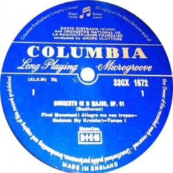 Beethoven: Violin Concerto In D Major Op.61, David Oistrakh, French National Radio Orch., Cluytens, LP mono, Columbia 33CX-1672