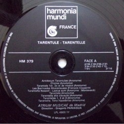 Atrium Musicae de Madrid: Tarentule-Tarentelle, Grégorio Paniagua, LP gatefold, Harmonia Mundi HMC-379
