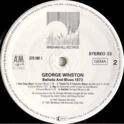 George Winston – Ballads And Blues 1972, LP, Windham Hill 082837008114