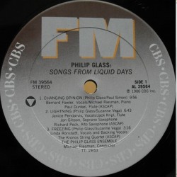 Philip Glass – Songs From Liquid Days, LP, CBS FM-39564