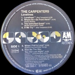 Carpenters – Lovelines, LP, A&M Records 395282-1