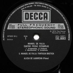 Falla: Piano Music, Alicia De Larrocha, LP, Decca SXL-6683