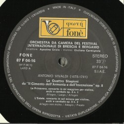 Antonio Vivaldi: Le Quattro Stagioni, Orchestra da camera di Brescia e Bergamo, LP, Foné 87F04-16
