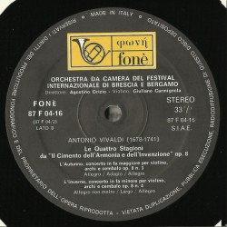 Antonio Vivaldi: Le Quattro Stagioni, Orchestra da camera di Brescia e Bergamo, LP, Foné 87F04-16