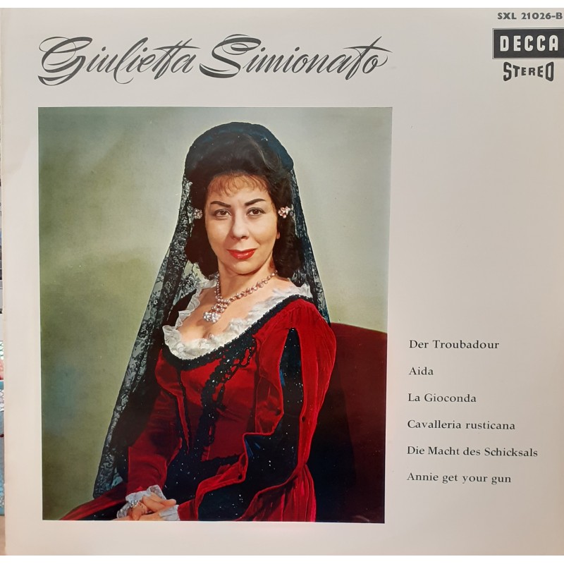 Giulietta Simionato: Der Troubadour, Aida, La Gioconda, Cavalleria Rusticana, LP, Decca SXL 21026-B