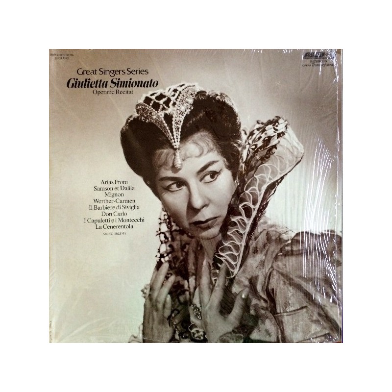 Giulietta Simionato – Operatic Recital, LP, London SR-33191