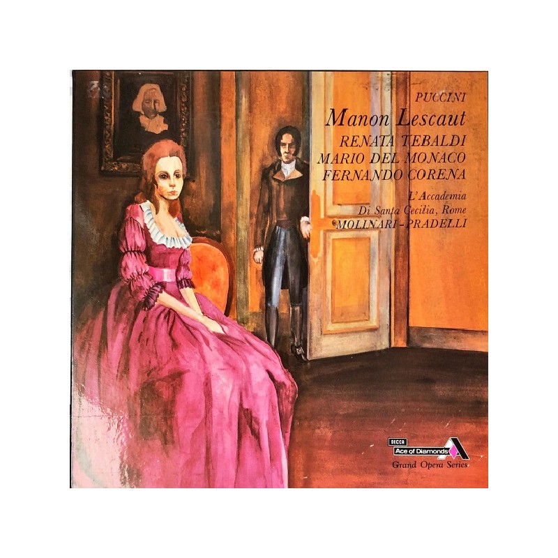Puccini: Manon Lescaut, del Monaco, Tebaldi, Corena, Orch. Santa Cecilia, Molinari-Pradelli, 2x LP, Ace of Diamonds GOS-607/8