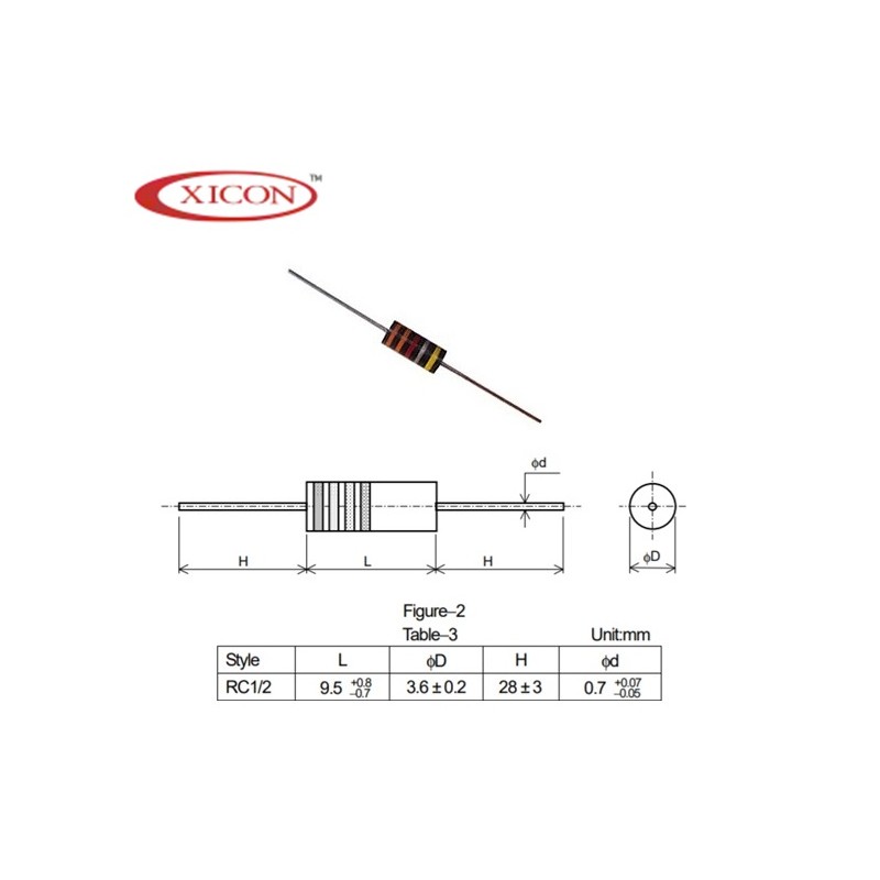 Xicon 22R 1/2W, resistenza ad impasto di carbone 5%