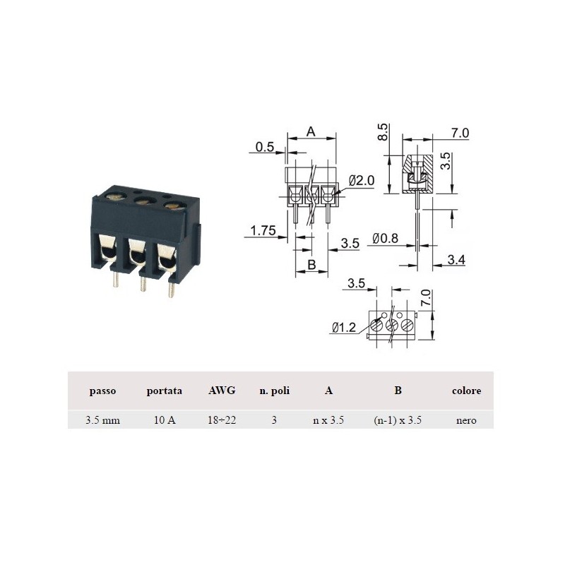 Morsettiera x PCB a tre vie