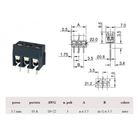 Morsettiera x PCB a tre vie