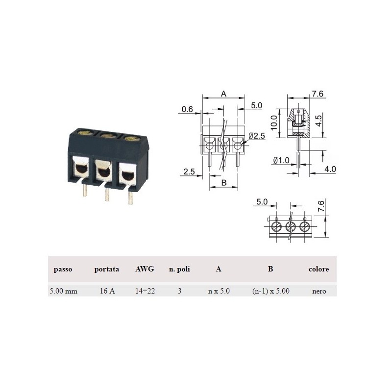 Morsettiera per PCB a tre vie
