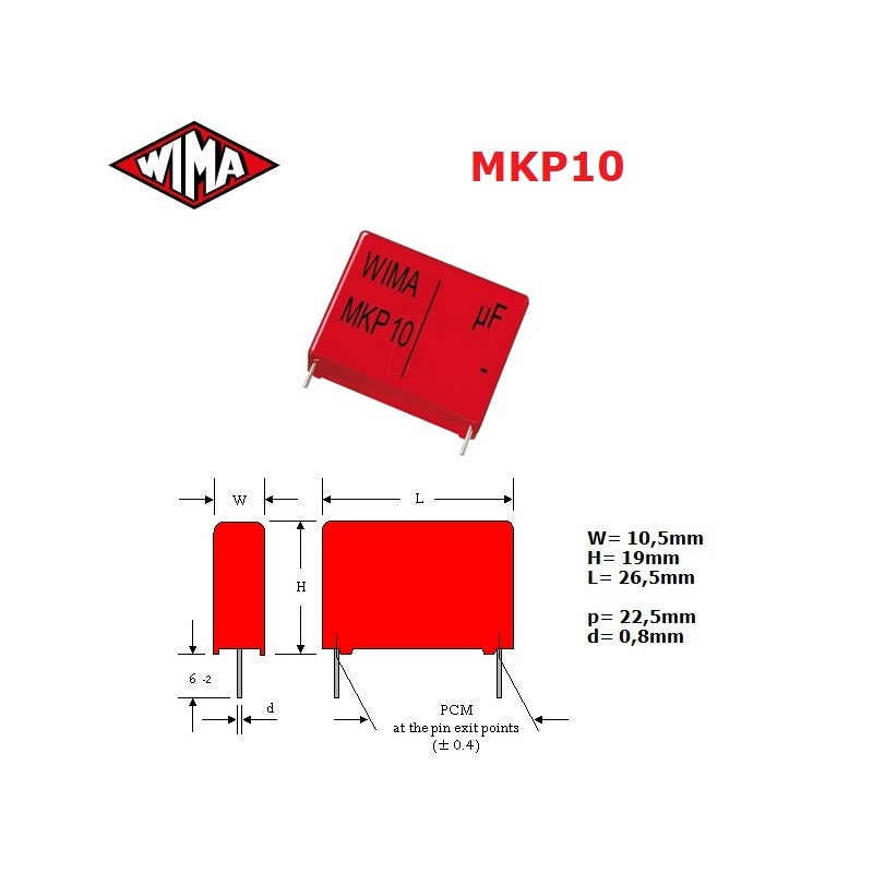 Wima MKP10 - 0,47uF/400V, condensatore in polipropilene, p: 22,5 (474)