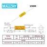 Mallory '150', 0,1uF/630V 10% condensatore poliestere assiale 150104K630FE
