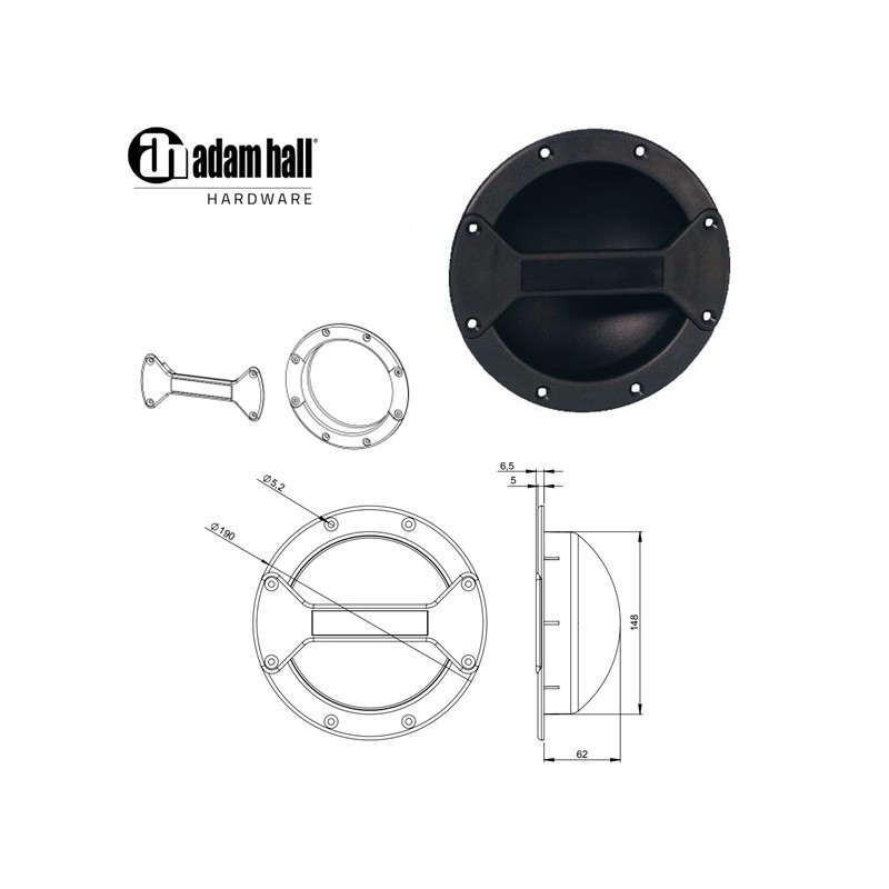 Adam Hall 34062, round plastic recessed handle