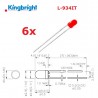 6x Kingbright L-934IT, LED 3mm ROSSO trasparente, alta efficienza
