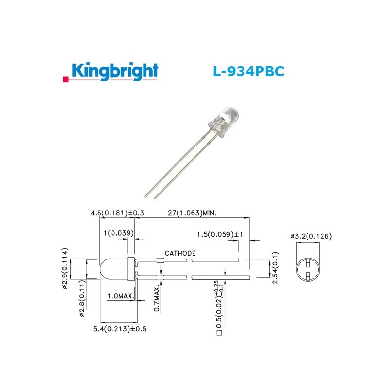 Kingbright L-934PBC, LED 3mm AZZURRO