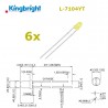 6x Kingbright L-7104YT, transparent YELLOW 3mm LED
