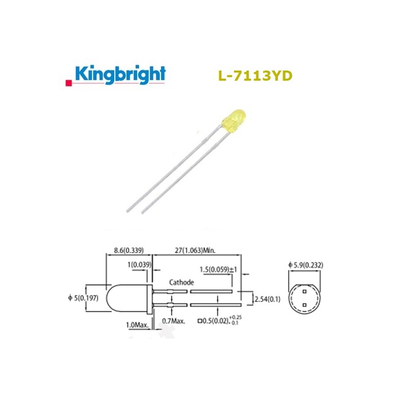 Kingbright L-7113YD, LED 5mm GIALLO diffuso