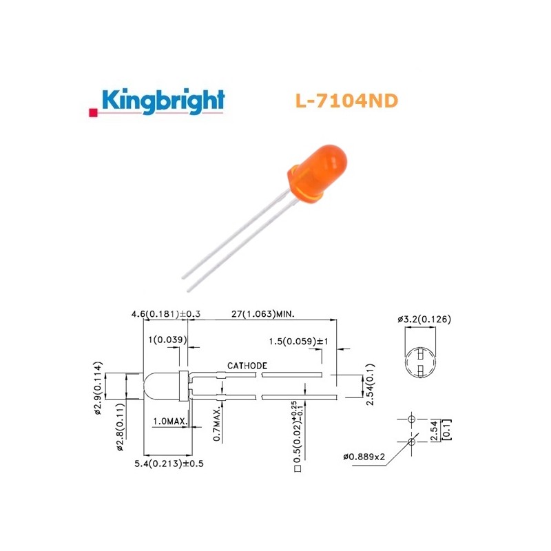 Kingbright L-7113ND, LED 5mm ARANCIONE diffuso