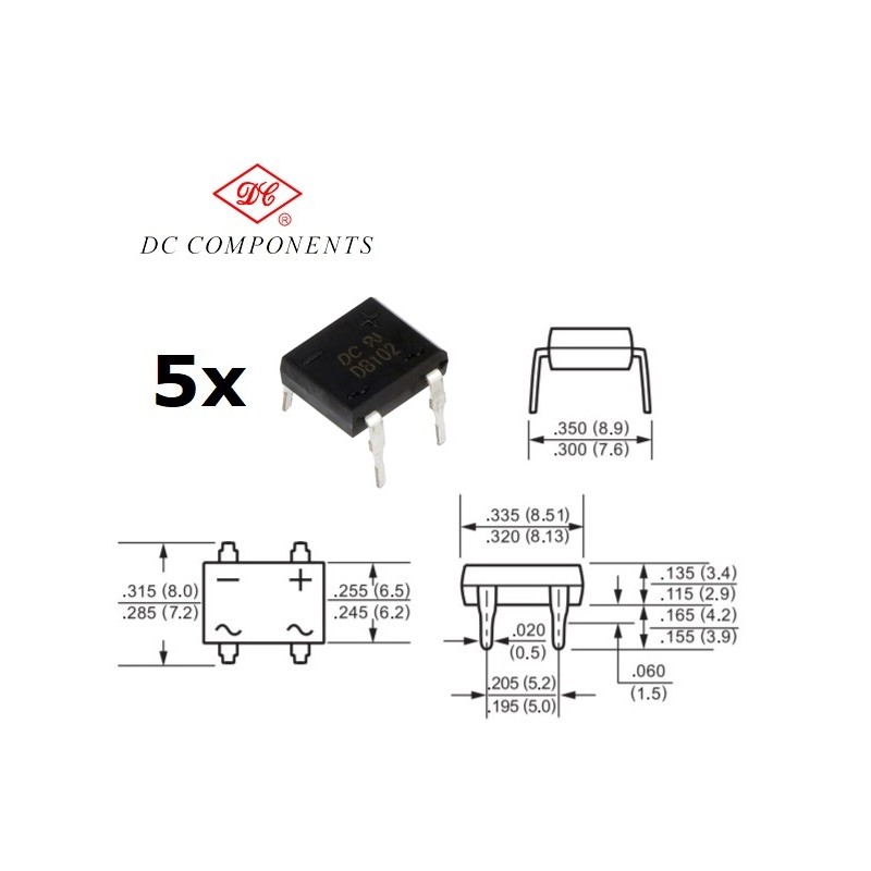5x DC Components DB107, ponte raddrizzatore, 1A-1000V