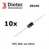 10x Diotec Semiconductor SB160, diodo raddrizzatore Schottky 60V 1A