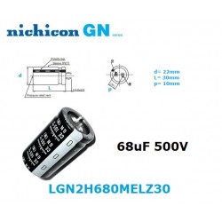 Nichicon GN 68uF 500V, snap-in electrolytic capacitor LGN2H680MELZ30