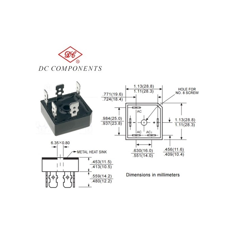 Ponte raddrizzatore TBR3510, DC Components, 35A-1000V
